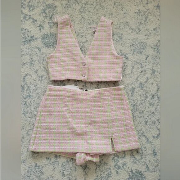 New Zara Textured Tweed Skirt Set Size S-M - Picture 7 of 11